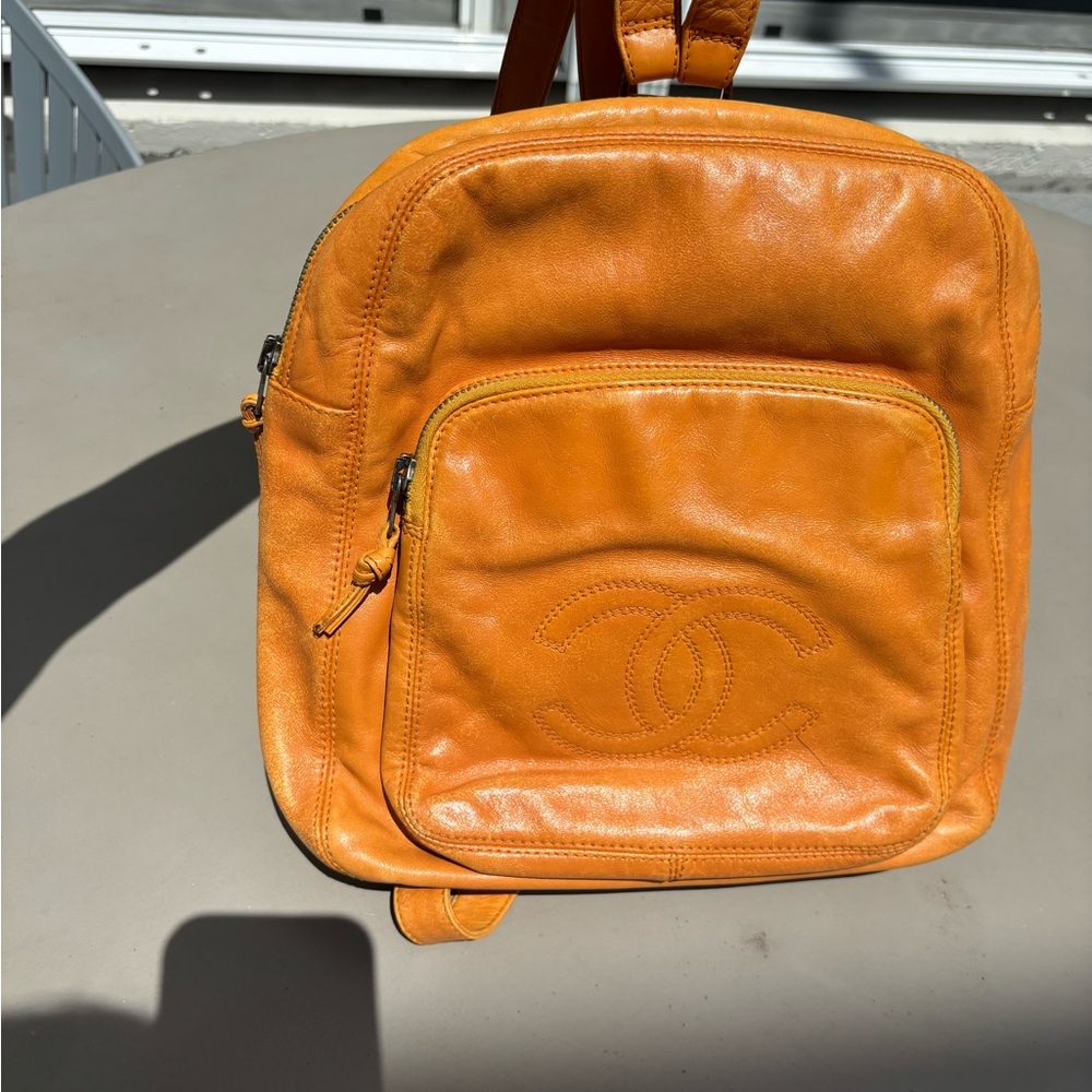 CHANEL Orange Lambskin backpack - Picture 7 of 17